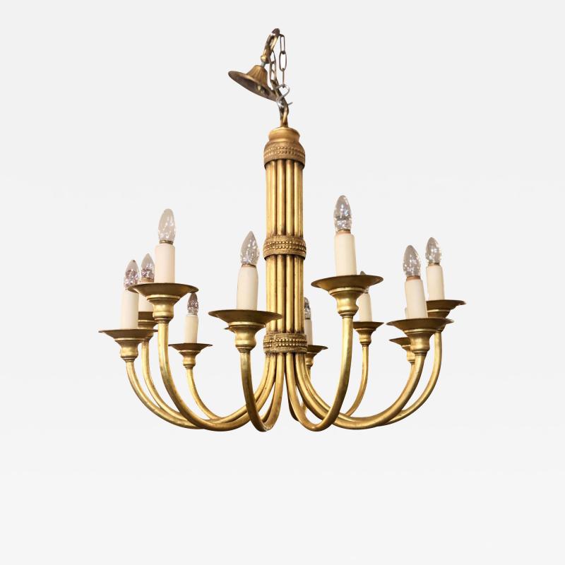 Maison Jansen Maison Jansen Art Deco Gilt Metal 12 Light Chandelier