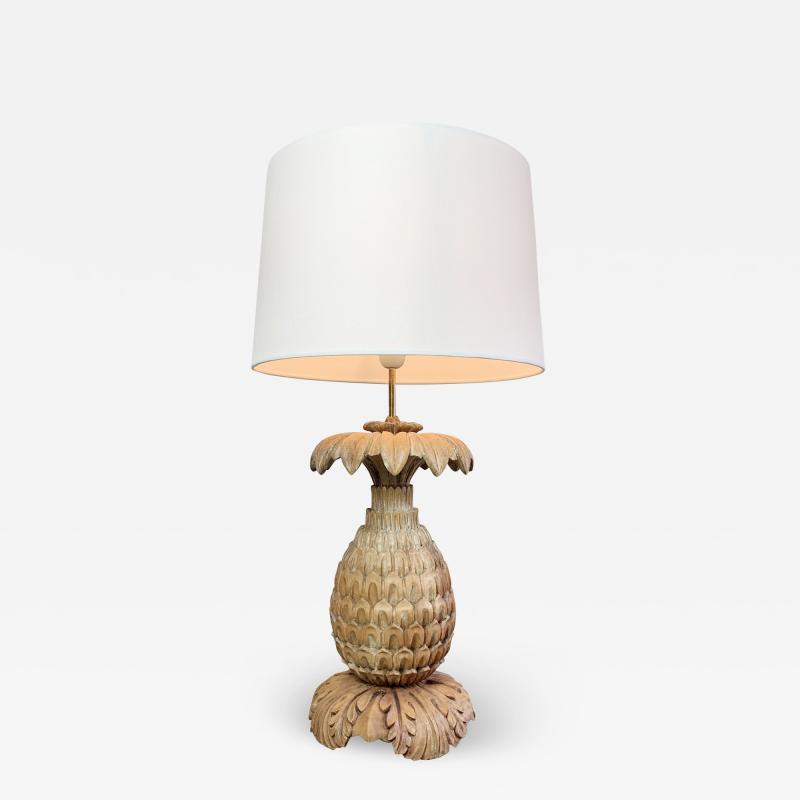 Maison Jansen Maison Jansen Carved Wooden Pineapple Table Lamp