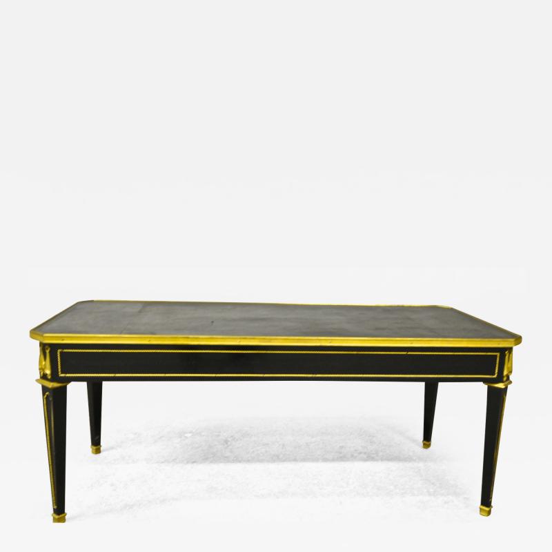 Maison Jansen Maison Jansen Chicest Black Coffee Table with Gold Bronze and Leather Top