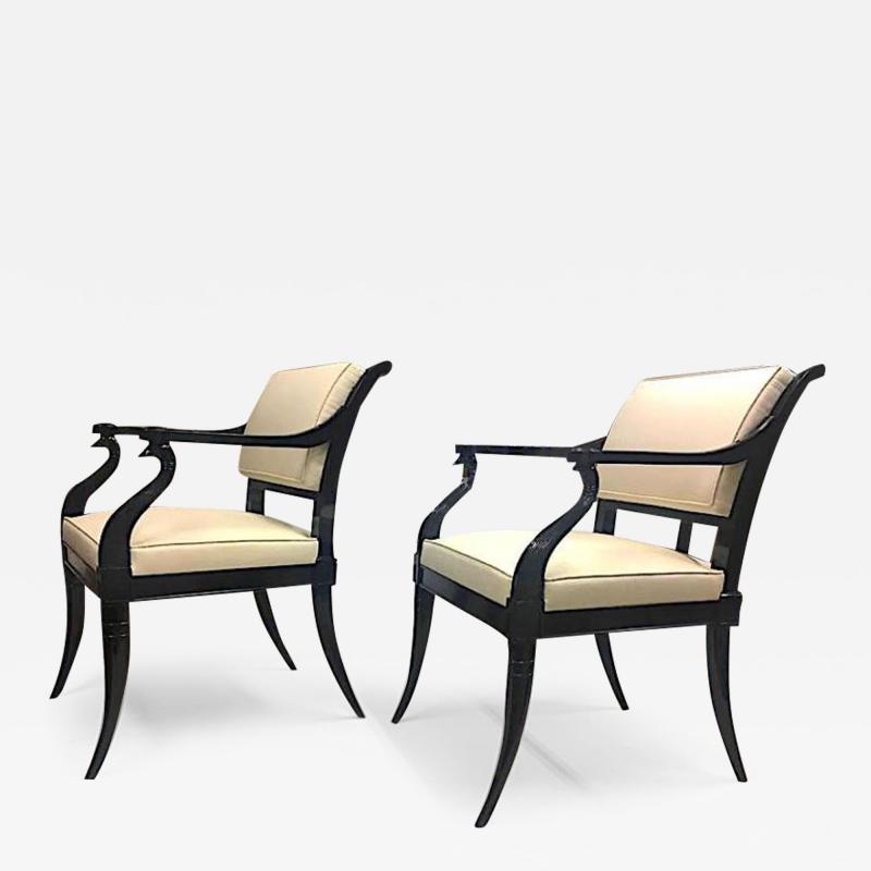 Maison Jansen Maison Jansen Chicest Black Neoclassic Exceptional Pair of Armchairs