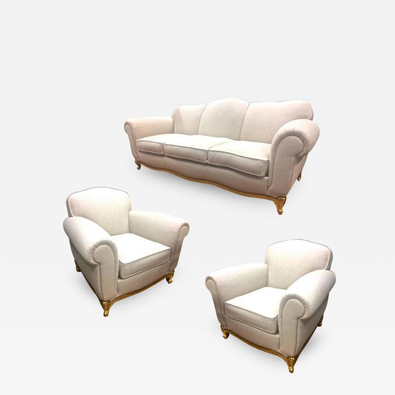 Maison Jansen Maison Jansen Exceptional Comfy Neoclassic Set of One Couch and Two Armchairs