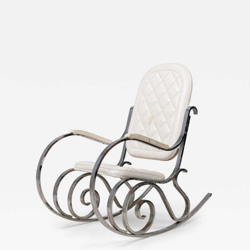 Maison Jansen Maison Jansen French Polished Nickel and White Leather Rocking Armchair