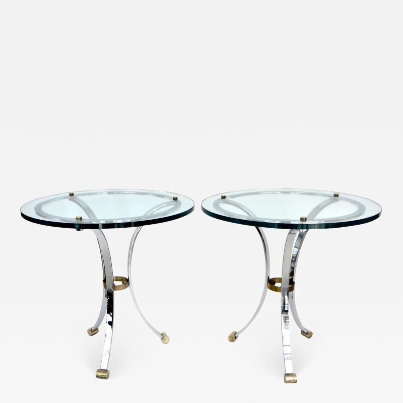 Maison Jansen Maison Jansen Glass Chrome Brass Side Tables in Neoclassical Style