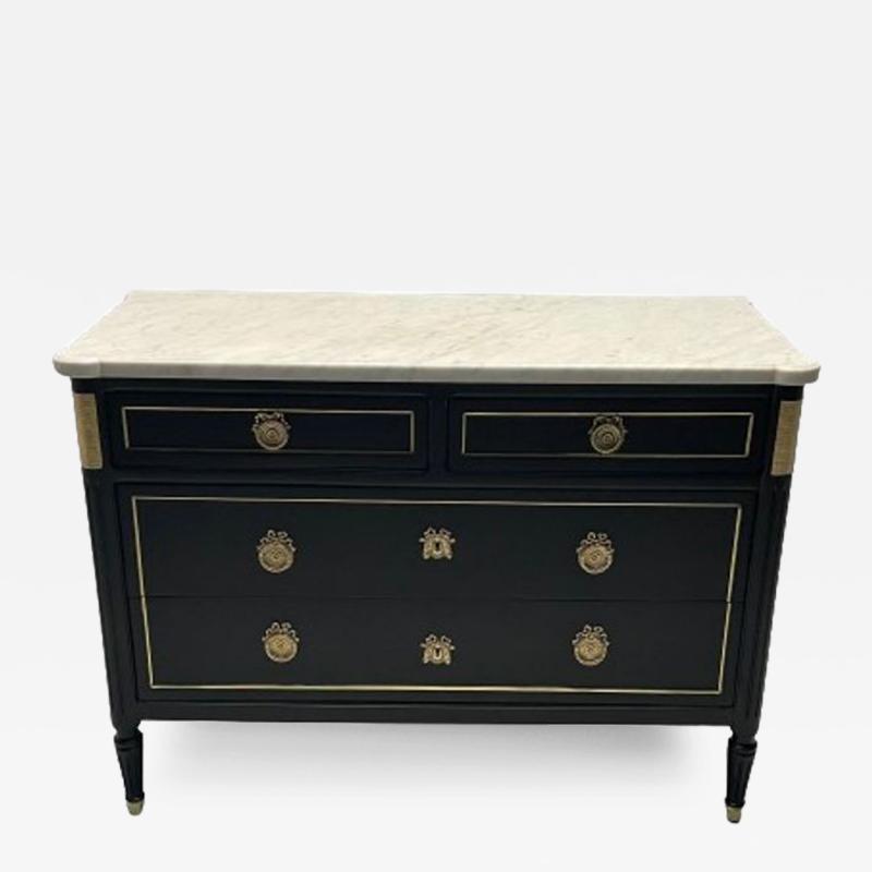 Maison Jansen Maison Jansen Hollywood Regency Commode Ebony Marble Bronze French 1950s