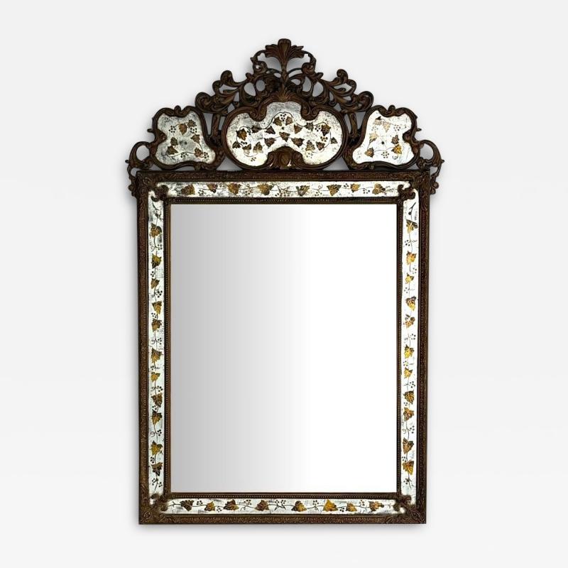 Maison Jansen Maison Jansen Hollywood Regency Eglomise Wall Mirror Gesso Etched Glass