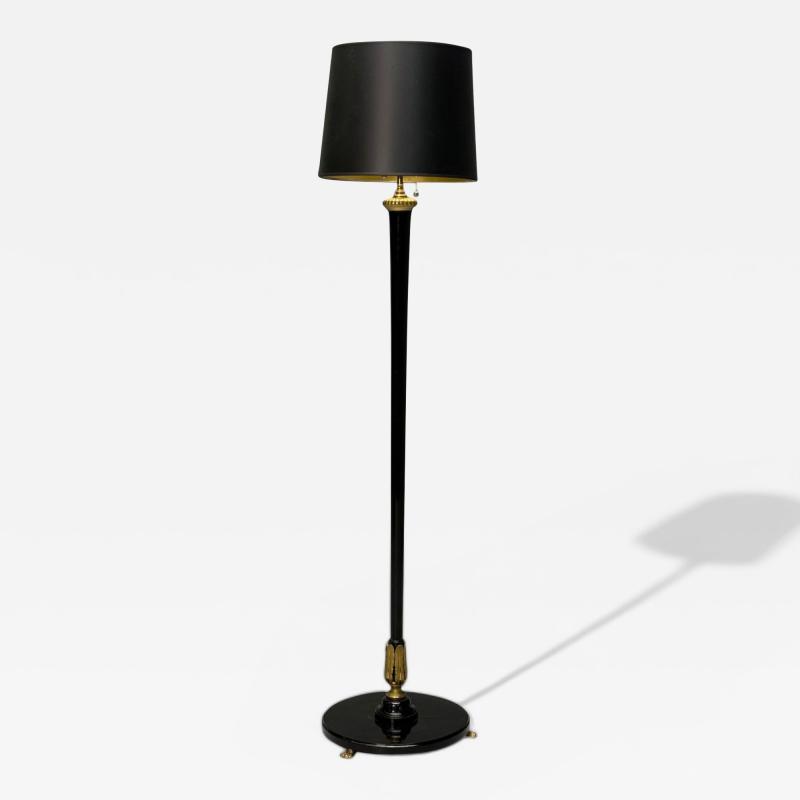 Maison Jansen Maison Jansen Hollywood Regency Floor Lamp Black Lacquer Brass France 1940s