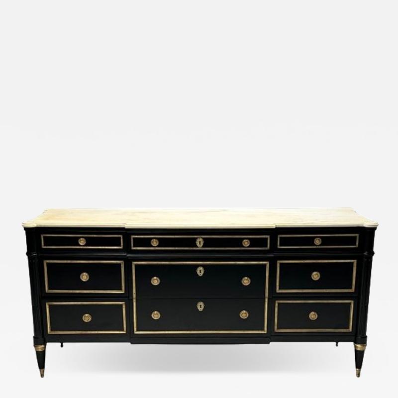 Maison Jansen Maison Jansen Hollywood Regency Large Commode Black Wood Marble 1940s