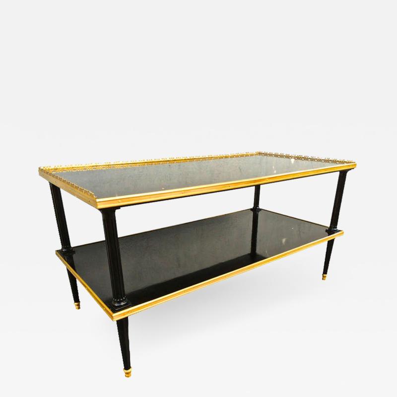 Maison Jansen Maison Jansen Long 2 Tier Coffee Table in Black Lacquered Wood Gold Bronze