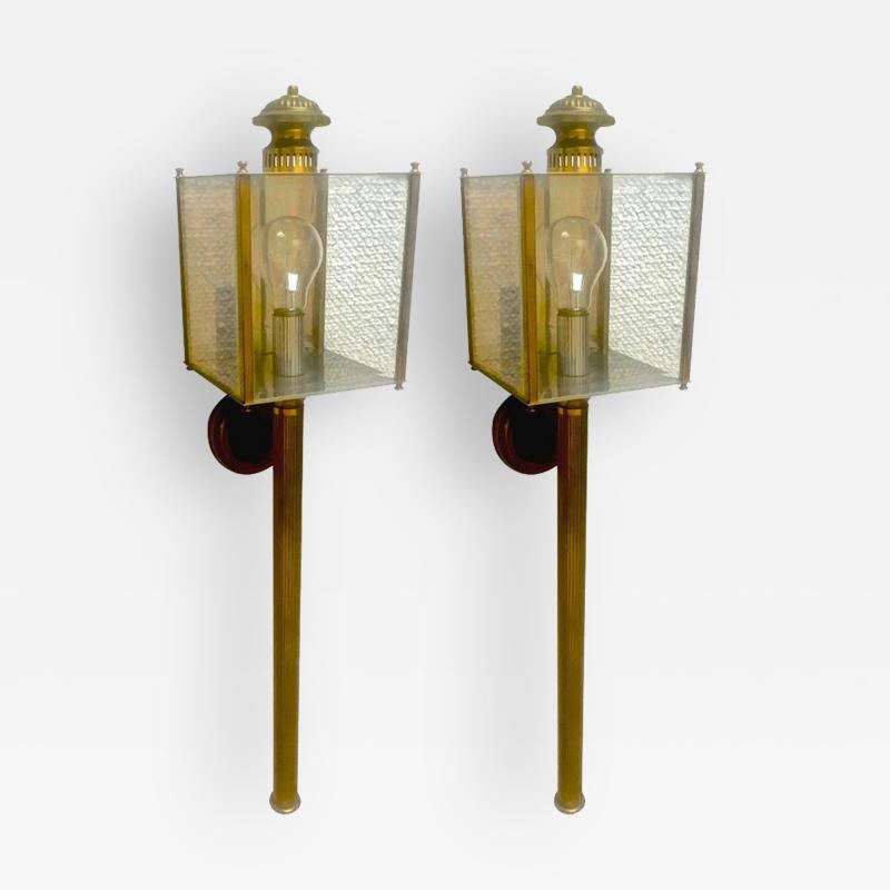 Maison Jansen Maison Jansen Long Chicest Pair of 1950s Lantern Sconces in Vintage Condition