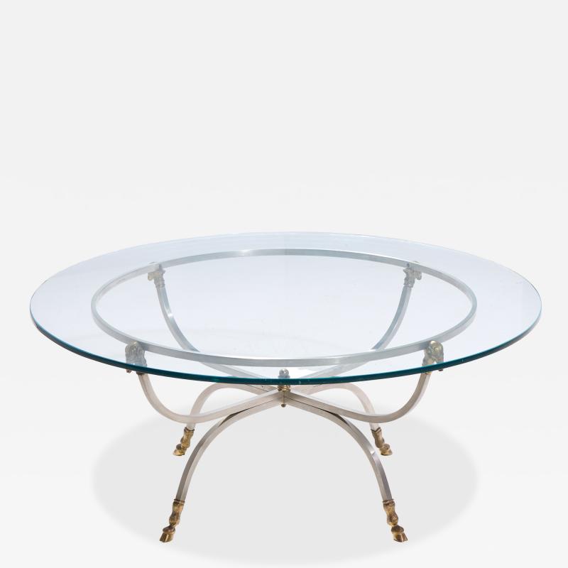 Maison Jansen Maison Jansen Mid Century Round Rams Head Glass Top Coffee Table