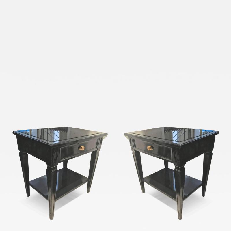 Maison Jansen Maison Jansen Pair of Blackened Wood Bedside or Side Table