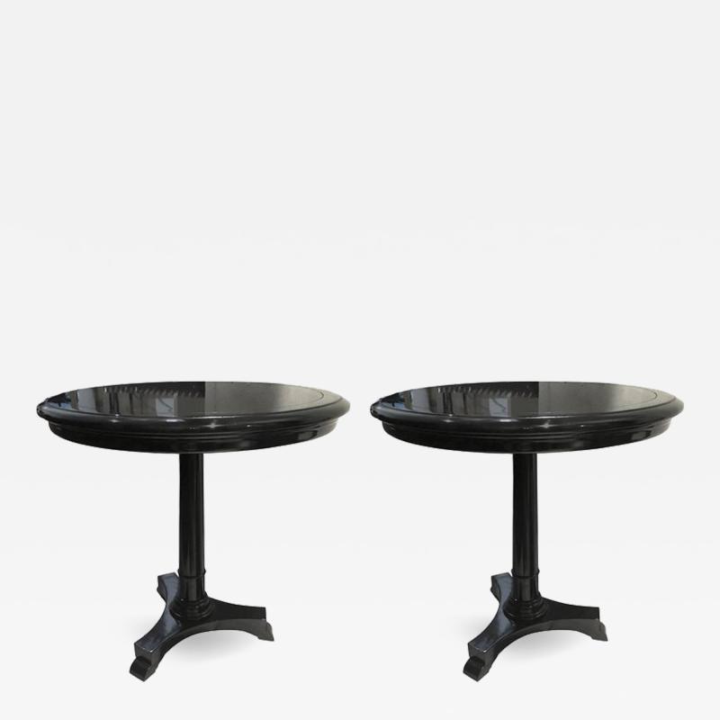 Maison Jansen Maison Jansen Pair of Blackened Wood Round Side Tables