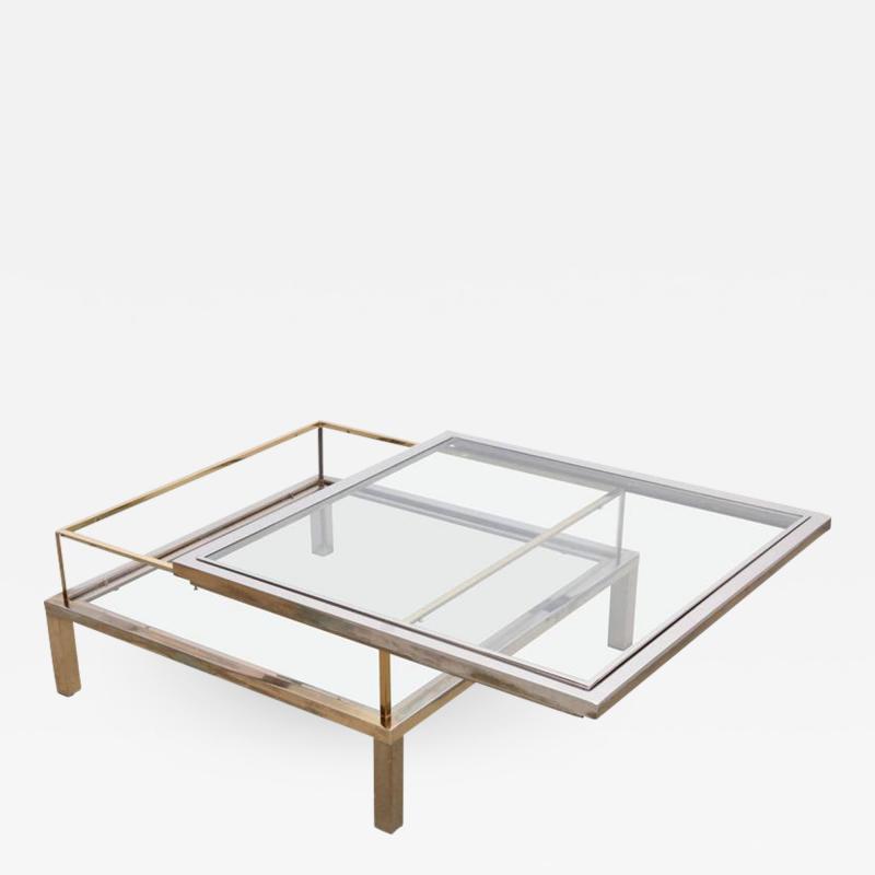 Maison Jansen Maison Jansen Sliding Top Coffee Table in Brass and Chrome