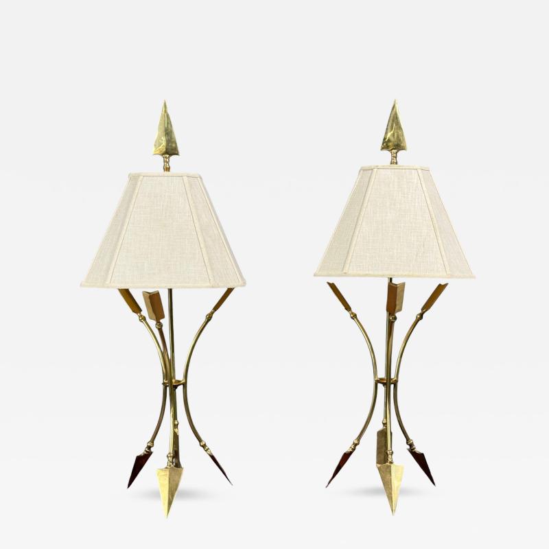 Maison Jansen Maison Jansen Style Arrow Motif Table Lamps Bronze France 1970s