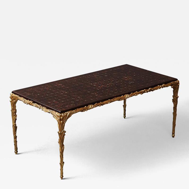 Maison Jansen Maison Jansen Style Gilt Bronze Leather Top Low Table c 1960