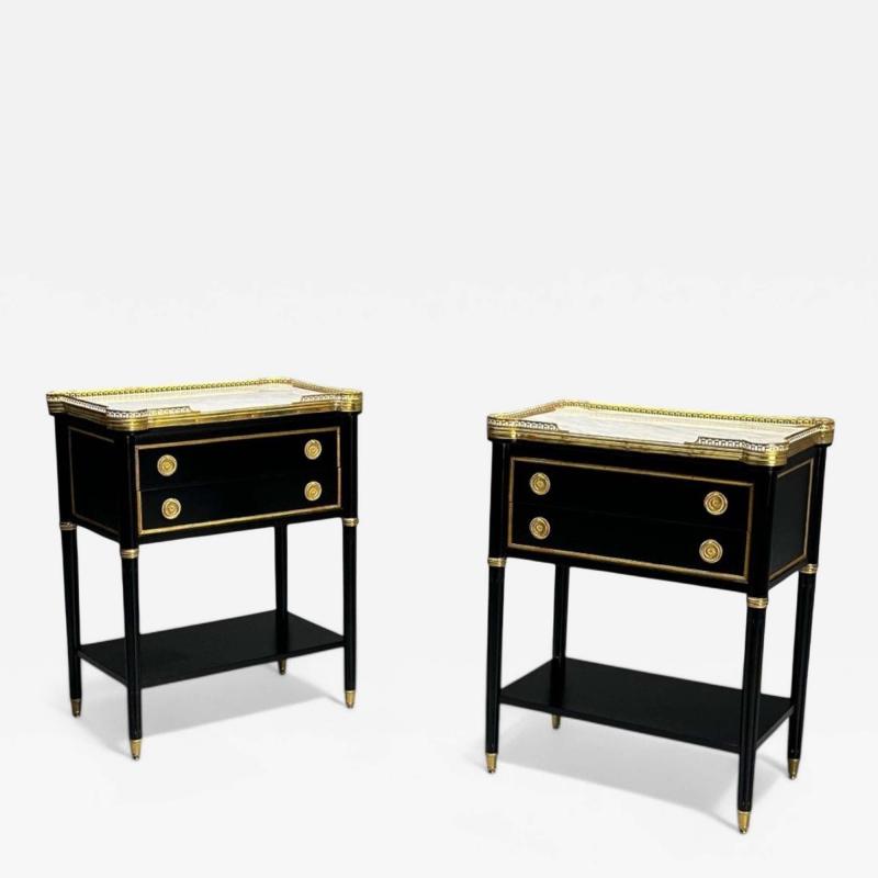 Maison Jansen Maison Jansen Style Hollywood Regency Brass Marble Ebonized Nightstands