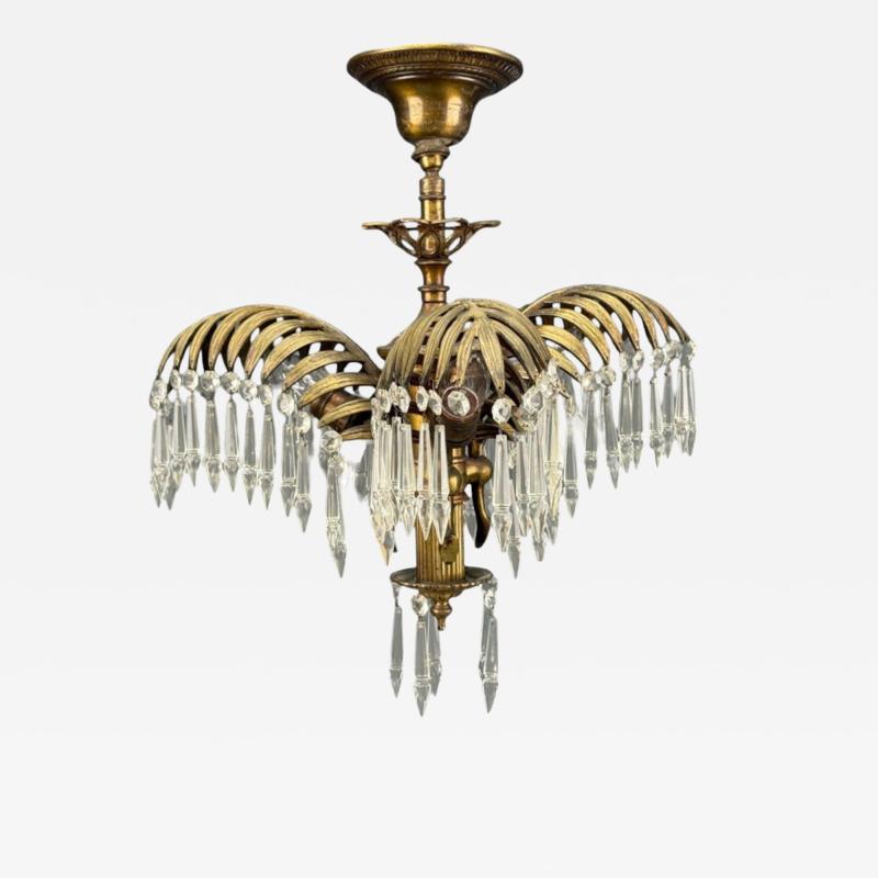 Maison Jansen Maison Jansen Style Palm Leaf Chandelier Gilt Bronze Crystal France 1940s