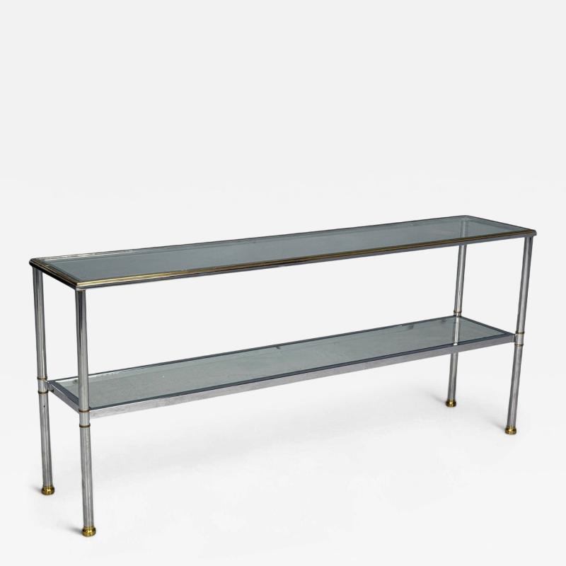 Maison Jansen Maison Jansen Style Steel Brass Glass Console Table France 1970s