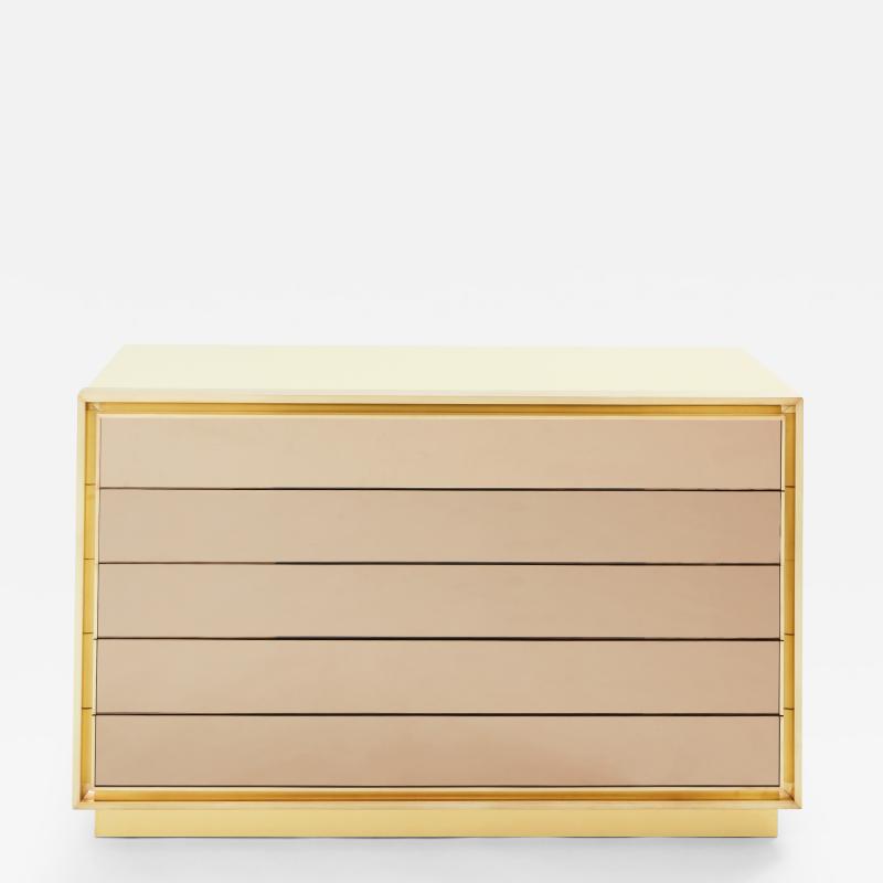 Maison Jansen Maison Jansen cream lacquer brass mirrored chest of drawers 1970s