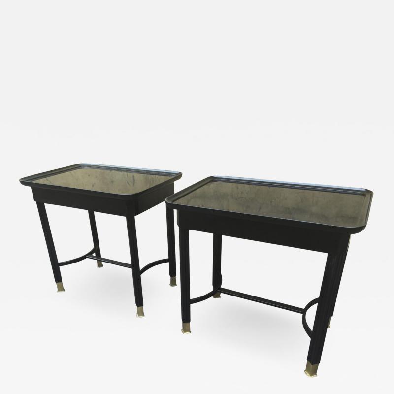 Maison Jansen Maison Jansen pair of black lacquered refined side tables