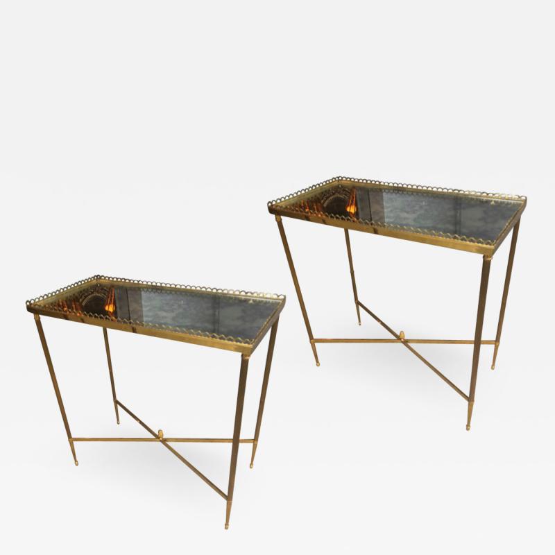 Maison Jansen Maison Jansen pair of refined gold bronze 2 tier side tables