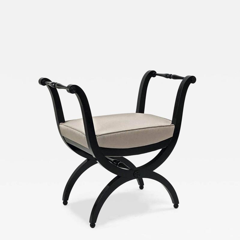 Maison Jansen Maison Jansen refined harp shaped of black lacquered stool