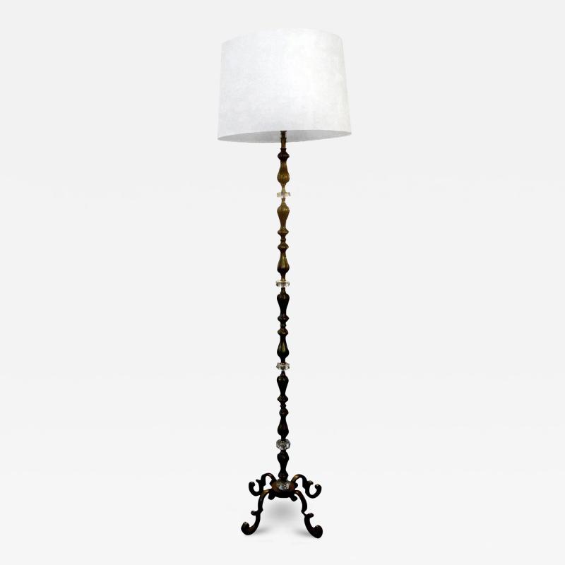 Maison Jansen Midcentury French Brass and Glass Floor Lamp In The Style Of Jacques Adnet