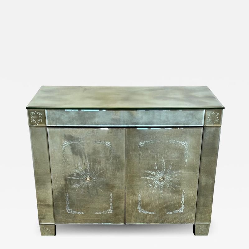 Maison Jansen Mirrored Cabinet Commode Verre Eglomise Mid Century Modern