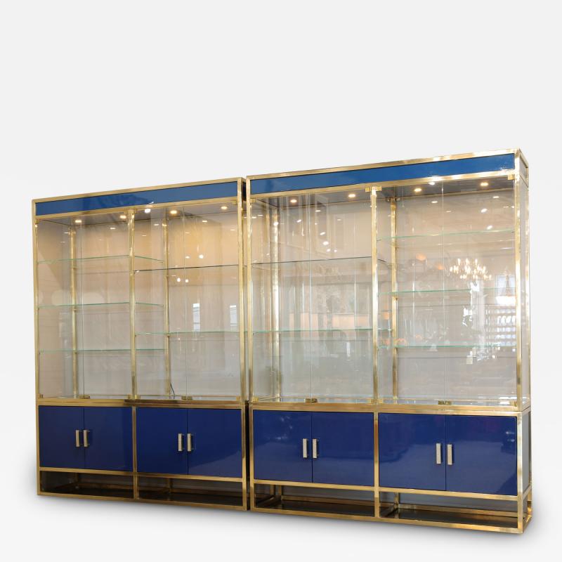 Maison Jansen Monumental Custom Brass and Lacquered Wood Display Cabinets