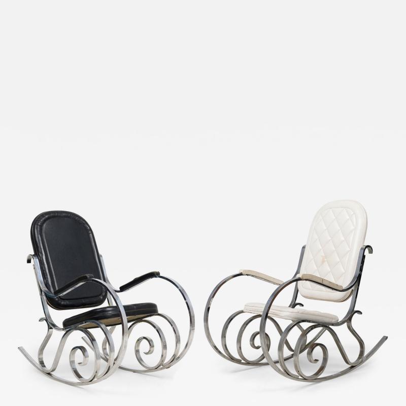 Maison Jansen Pair French Modern Polished Nickel Rocking Chair Maison Jansen