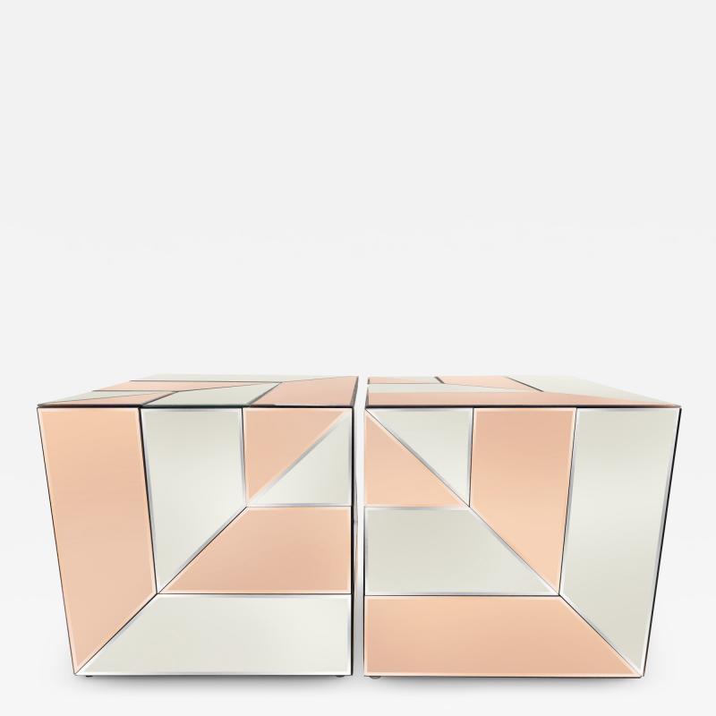 Maison Jansen Pair Of French Modern Mirrored Cube Tables