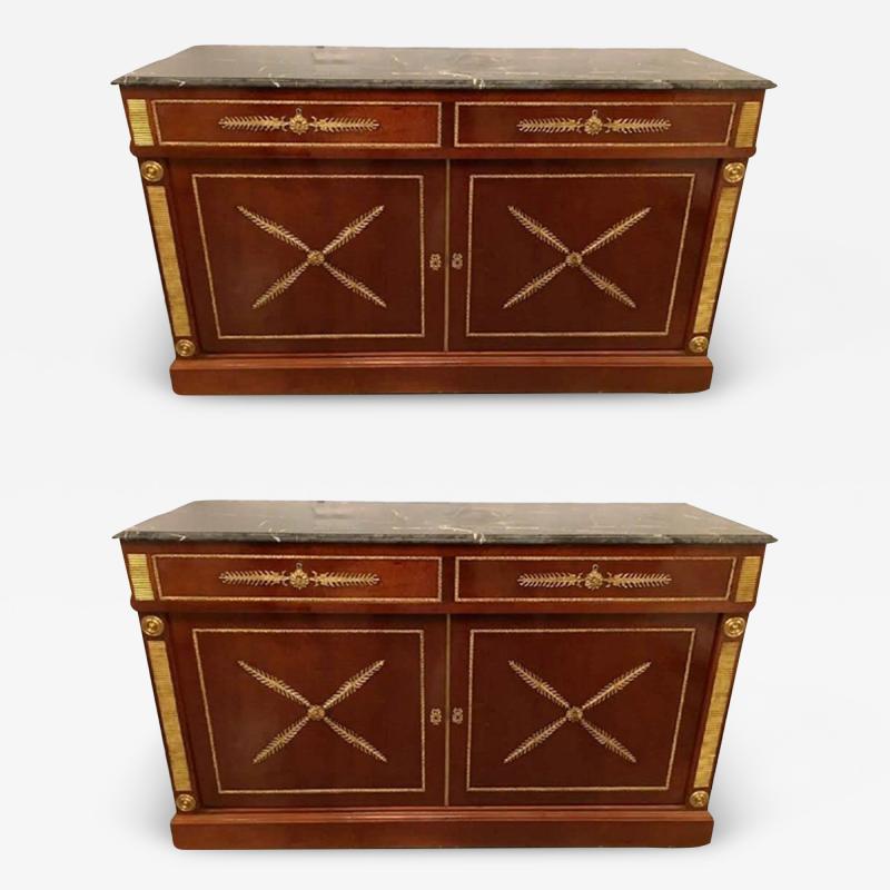 Maison Jansen Pair Of Maison Jansen Russian Neoclassical Style Cabinets or Commodes Marble Top