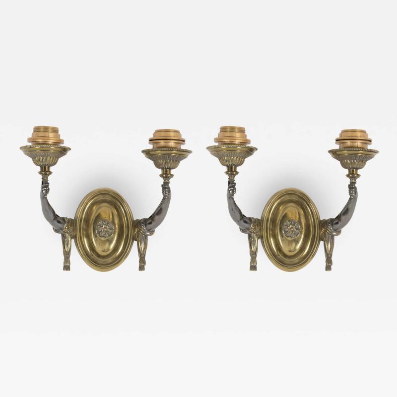 Maison Jansen Pair of 1940s Bronze sconces in the style of Maison Jansen