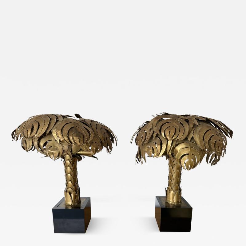 Maison Jansen Pair of Brass Palm Tree Lamps by Maison Jansen France 1970s