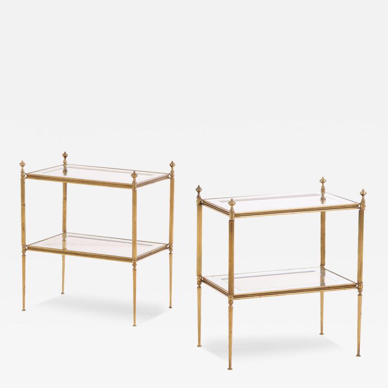 Maison Jansen Pair of French Brass Two Tier Tables in the manner of Maison Jansen C 1960 