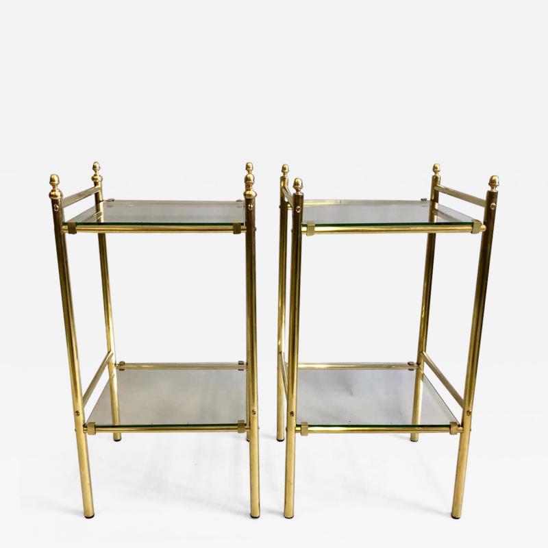 Maison Jansen Pair of French Modern Neoclassical Double Level Brass Side Tables Maison Jansen