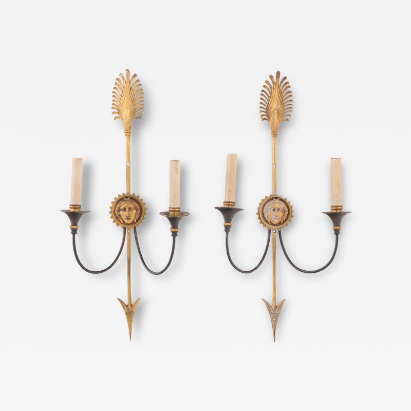 Maison Jansen Pair of French Neoclassical Arrow Sconces in the manner of Jansen C 1940 