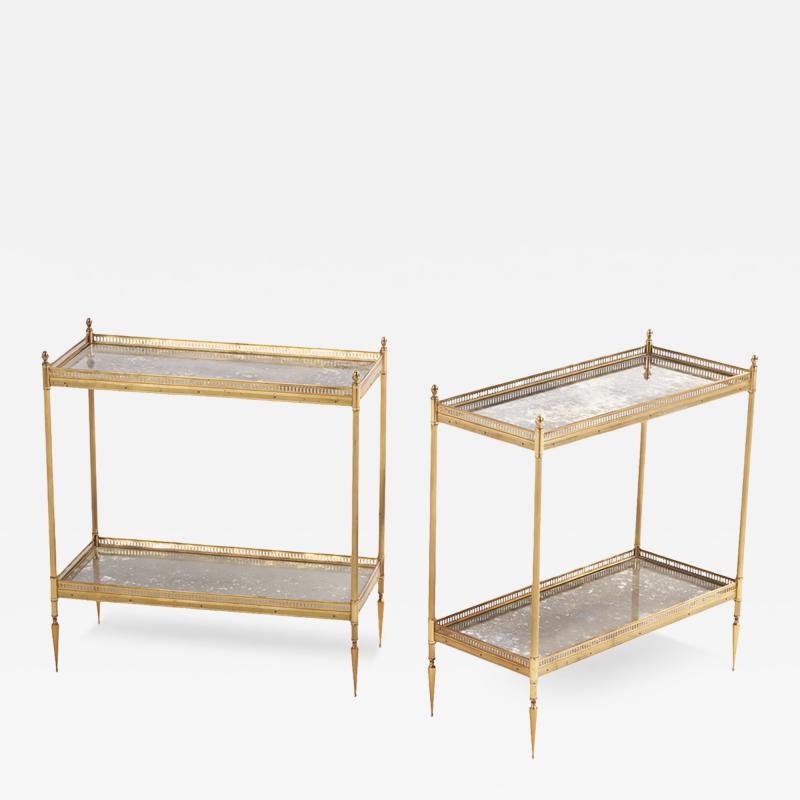 Maison Jansen Pair of French Neoclassical Brass Glass Tables possibly Maison Jansen C 1945 