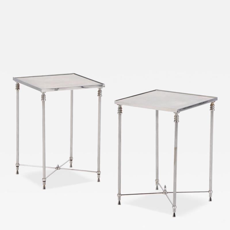 Maison Jansen Pair of French Silver Plated Mirrored Tables Manner of Maison Jansen C 1950