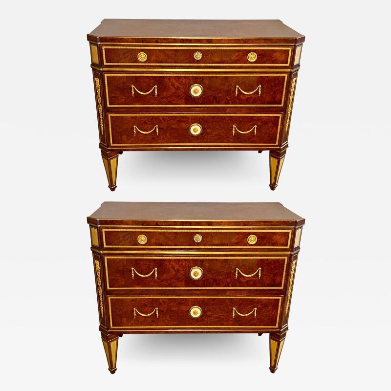 Maison Jansen Pair of Hollywood Regency Jansen Style Chests or Commodes Tortoise Shell Finish