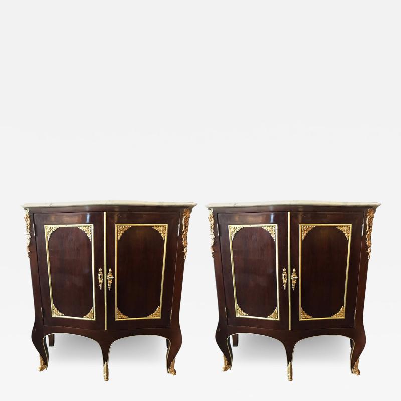 Maison Jansen Pair of Jansen Style Double Door Marble Top Bedside Cabinets or End Tables