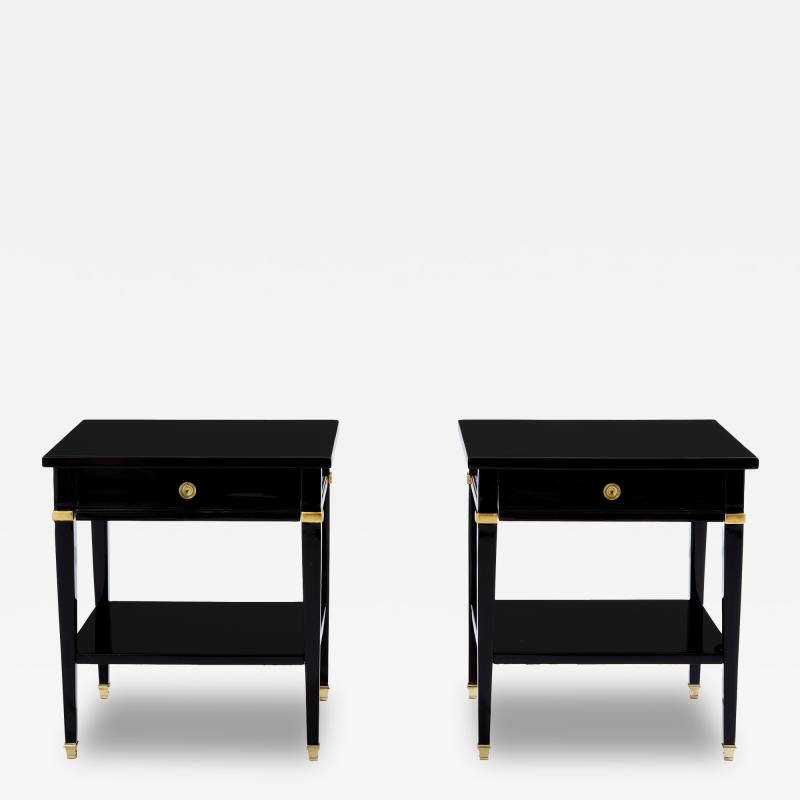 Maison Jansen Pair of Maison Jansen black lacquer and brass nightstands 1960s