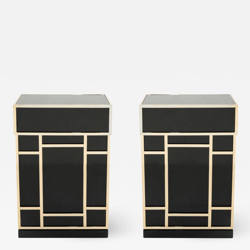 Maison Jansen Pair of Maison Jansen brass black lacquered dry bar elements 1970s