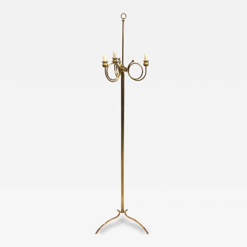 Maison Jansen Pair of Mid Century Modern Neoclassical Brass Floor Lamps by Maison Jansen