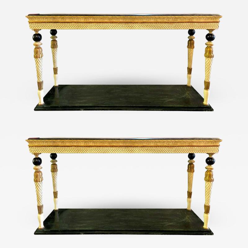 Maison Jansen Pair of Neoclassical Style Marble Top Consoles Attributed to Maison Jansen