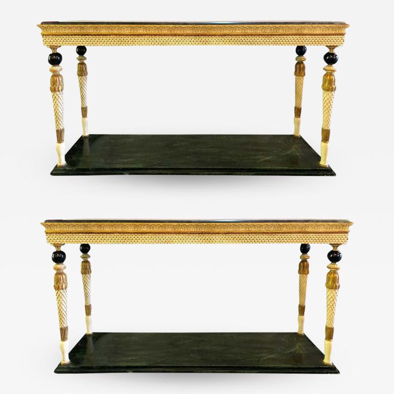 Maison Jansen Pair of Neoclassical Style Marble Top Consoles Attributed to Maison Jansen