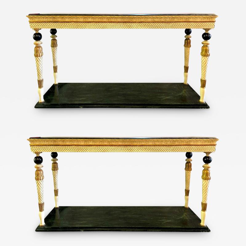 Maison Jansen Pair of Neoclassical Style Marble Top Consoles Attributed to Maison Jansen