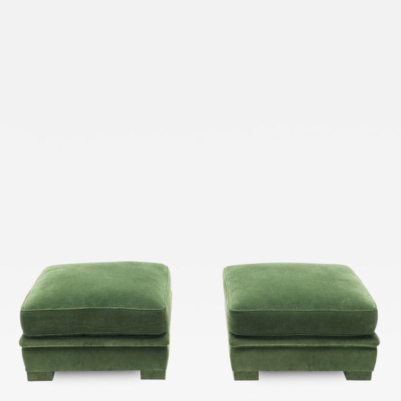 Maison Jansen Pair of Neoclassical ottomans by Maison Jansen green velvet 1970s