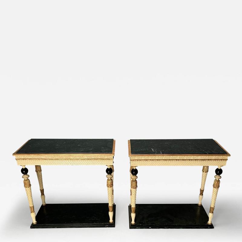 Maison Jansen Pair of Swedish Neoclassical Maison Jansen Marble Top Console Tables French
