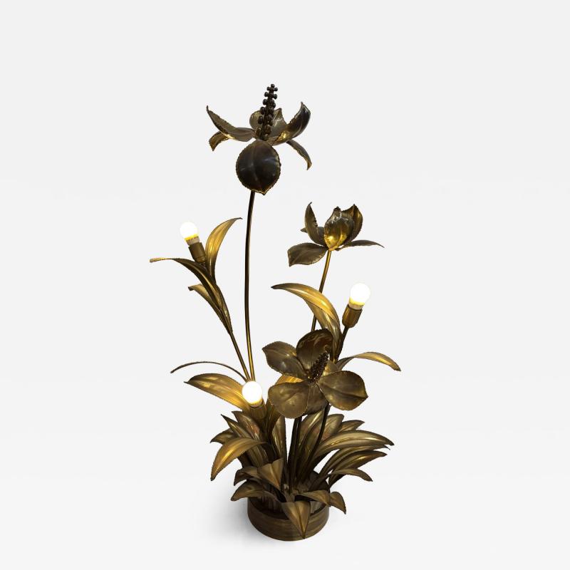 Maison Jansen Palm Tree Floor Lamp in Brass by Barbier Maison Jansen 3 Heads Brutalist